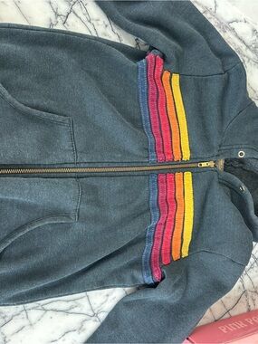 Aviator Nation navy Zip-Up Hoodie with Rainbow Stripes